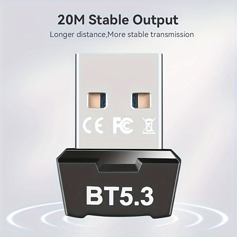 Adaptador sin varillas 5.3, Adaptador BT 5.3, adaptador sin varillas USB, receptor transmisor BT5.3, adaptador sin varillas RTL5.3, compatible con sistemas 8.1/10/11, enchufar y usar sin controladores, admite conexión de múltiples dispositivos al mismo t