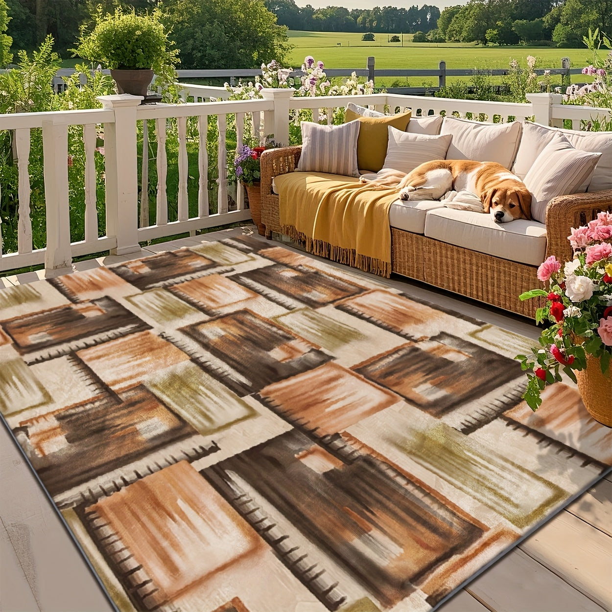 ZULIDA Alfombra de área de parche de bloques de color - Lavable en máquina, poliéster duradero, forma rectangular, varios tamaños para sala de estar, dormitorio, espacios al aire libre, uso interior/exterior, alfombra interior/exterior | Decoración moder