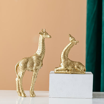 Conjunto de 2 piezas de Adorno de Jirafa, Estatua Dorada de Arte y Artesanía, para Decoración de Estantería, Sala de Estar, Oficina, Café, Decoración de Mesa, Entrada, Decoración de Invierno, Navidad y Año Nuevo