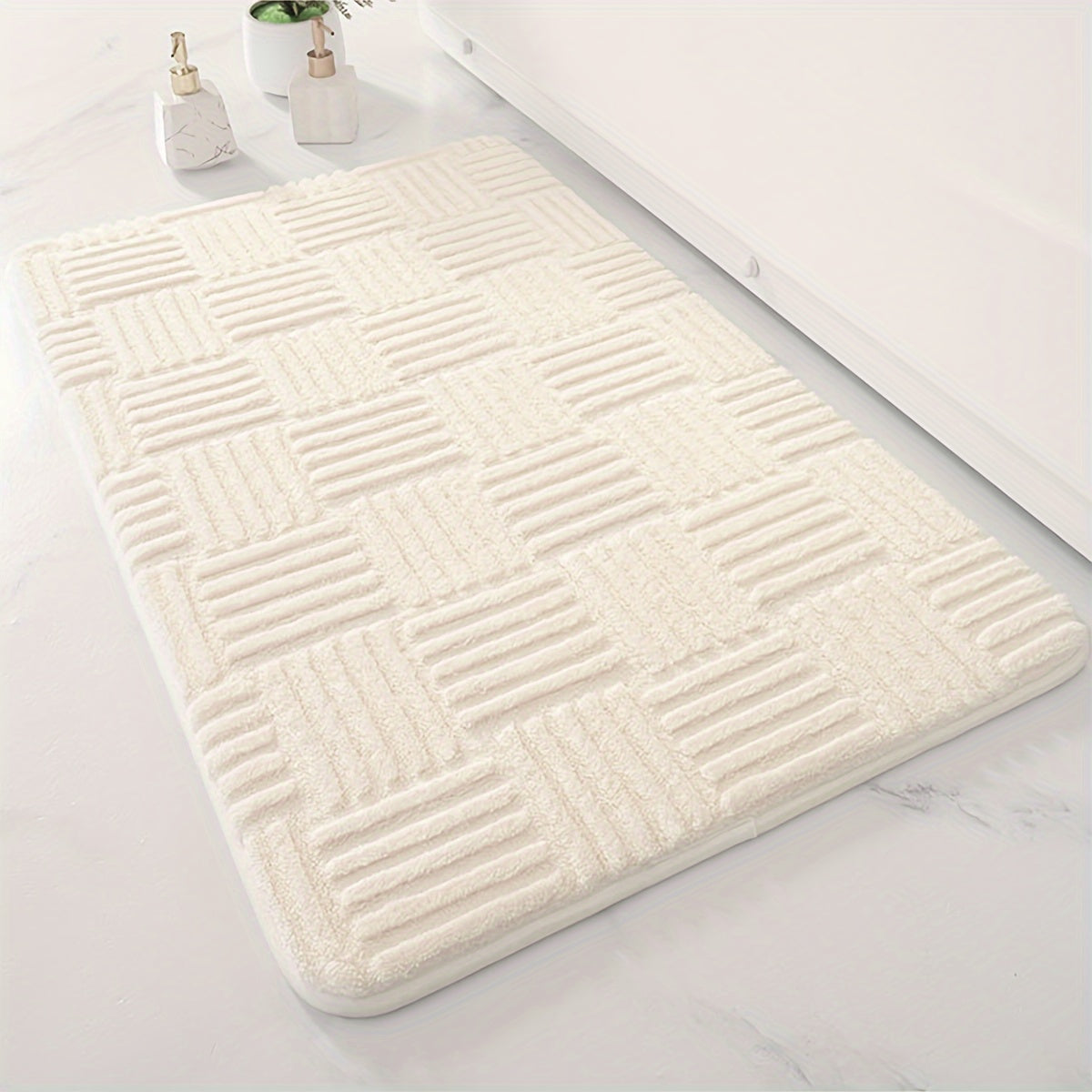 Alfombra de baño gruesa y absorbente de color sólido, cojín suave para el baño, alfombra cuadrada para sala de estar y dormitorio, alfombra de felpa a rayas antideslizante para la entrada.
