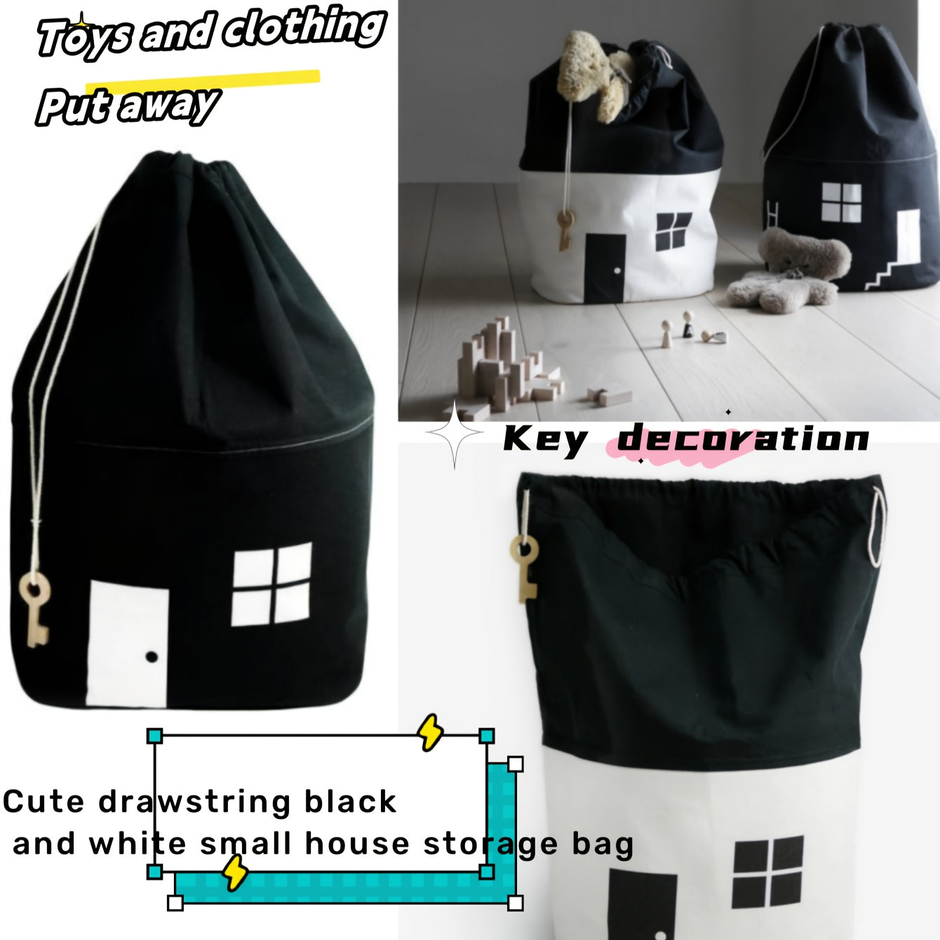 Bolsa de Almacenamiento Decorativa para Habitación Infantil en Blanco y con Cordón, Regalo Festivo para Juguetes y Ropa de Lona