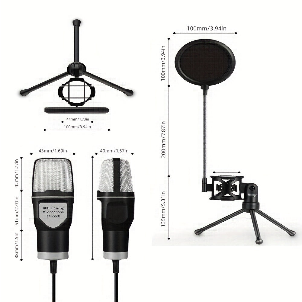 Microfono RGB de Estudio, Microphone Tipo RGB con Trípode, Estudio de Grabación de Música, Equipo de Transmisión en Vivo, Podcast, Grabación, Eid Al-Adha Mubarak