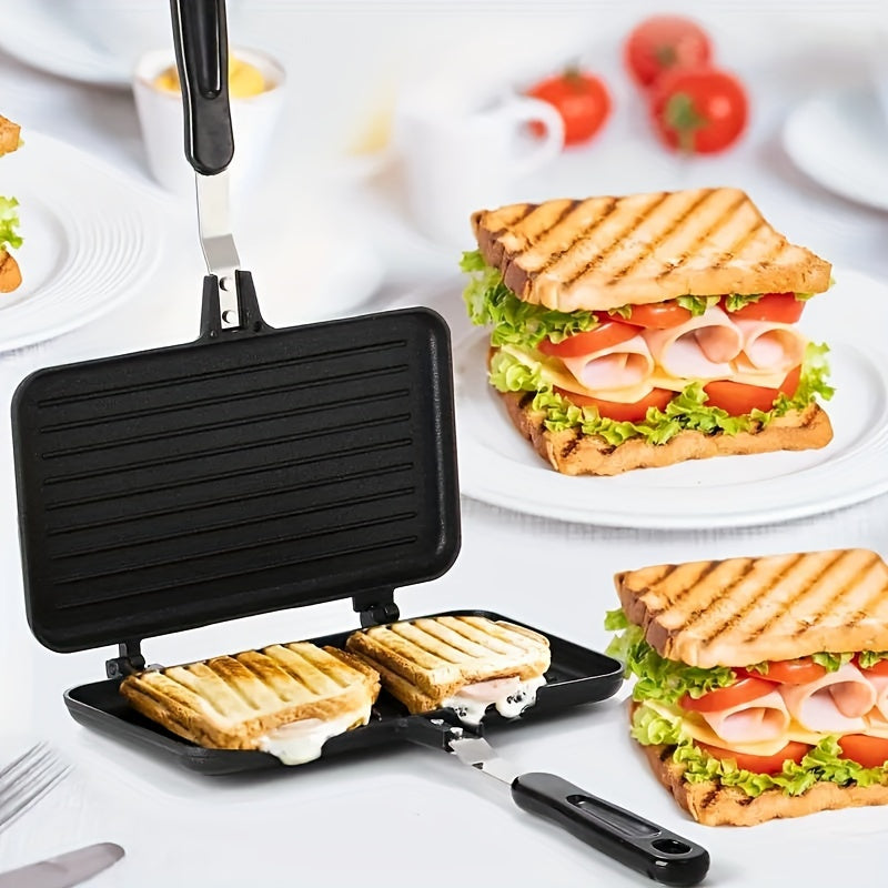 Esta Nueva Sartén de Aleación de Aluminio Multifuncional de Doble Cara con Mango es Antiadherente y Perfecta para Hacer Sandwiches, Bistecs, Tostadas y Huevos, Adecuada para Reuniones en Interiores y al Aire Libre.