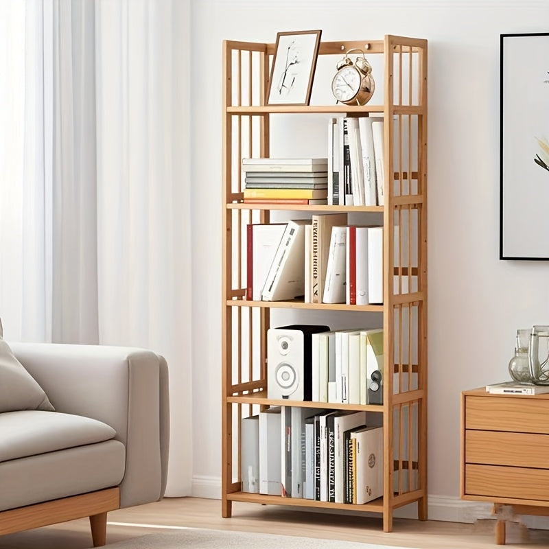 Estantería de Madera de Bambú Ajustable de 4/5/6 Niveles - Color Madera Natural, Montaje Fácil, Altura de 68.58 cm, Organizador Versátil para Cocina, Sala de Estar, Oficina - Mueble Robusto y Multipropósito, Estantes para Libros