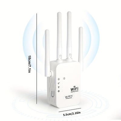 Amplificador de señal Wi-Fi, super fuerte, 1200 Mbps doble banda 2.4 y 5Ghz, extiende hasta 8500 pies cuadrados, Wi-Fi de alta penetración, conecta hasta 35 dispositivos, configuración simple con una sola tecla, 4 antenas omnidireccionales, soporte de pu