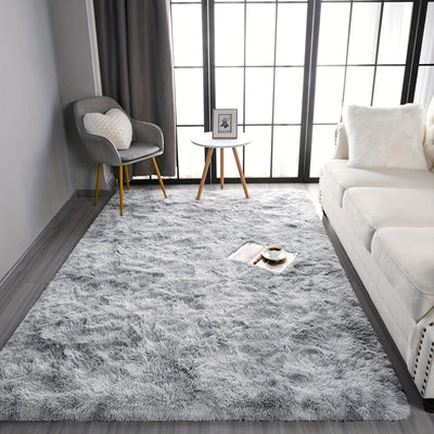 1 ud., Alfombra Larga de Peluche Gris Claro con Estampado Tie-Dye, Tela Mejorada Suave y Acogedora, Alfombrilla Decorativa Moderna Fácil de Limpiar, Esponja Gruesa Duradera y Ligera, Portátil, Adecuada para Dormitorio, Sala de Estar, Área de Ocio, Zona d