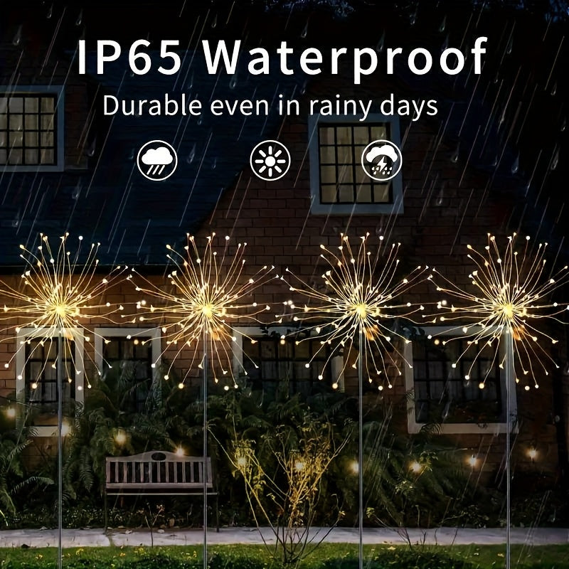 Juego de 4 piezas/1 pieza luces solares para jardín con forma de fuegos artificiales LED 320/240/60LED, adecuadas para decoraciones navideñas y de Acción de Gracias, 8 modos, iluminación cálida/de colores para exteriores y paisajismo