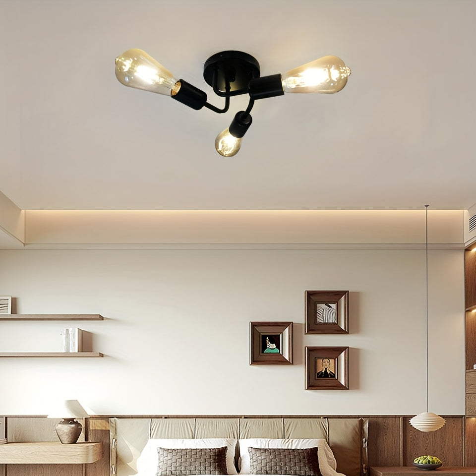 1 lámpara de techo minimalista moderna negra con 3 luces y base E27, para entrada, pasillo, cocina, escalera o vestidor (sin bombilla)