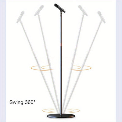 Soporte de micrófono profesional con soporte para teléfono - Soporte de piso de hierro negro para transmisión en vivo, base redonda, poste ajustable, soporte para micrófono de condensador, equipo de transmisión en vivo | Soporte elegante negro | Construc