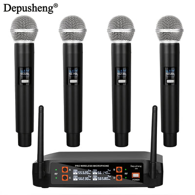 Sistema de micrófono inalámbrico de 4 canales Depusheng, micrófono inalámbrico portátil sin cable, para iglesia, DJ, bodas, fiestas, karaoke, presentaciones de clase.