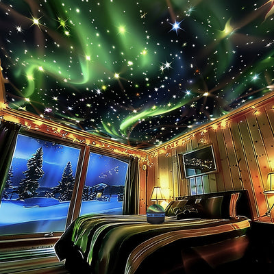 1pz Luz Nocturna de Proyección Cielo Estrellado y Aurores Boreales con Control Remoto, Proyector USB 2-en-1 para Dormitorio, Fiestas, Vacaciones - Decoración de Arte en Plástico Pulido, Sin Pilas Necesarias, Iluminación para Acampar | Diseño Galaxia | Il
