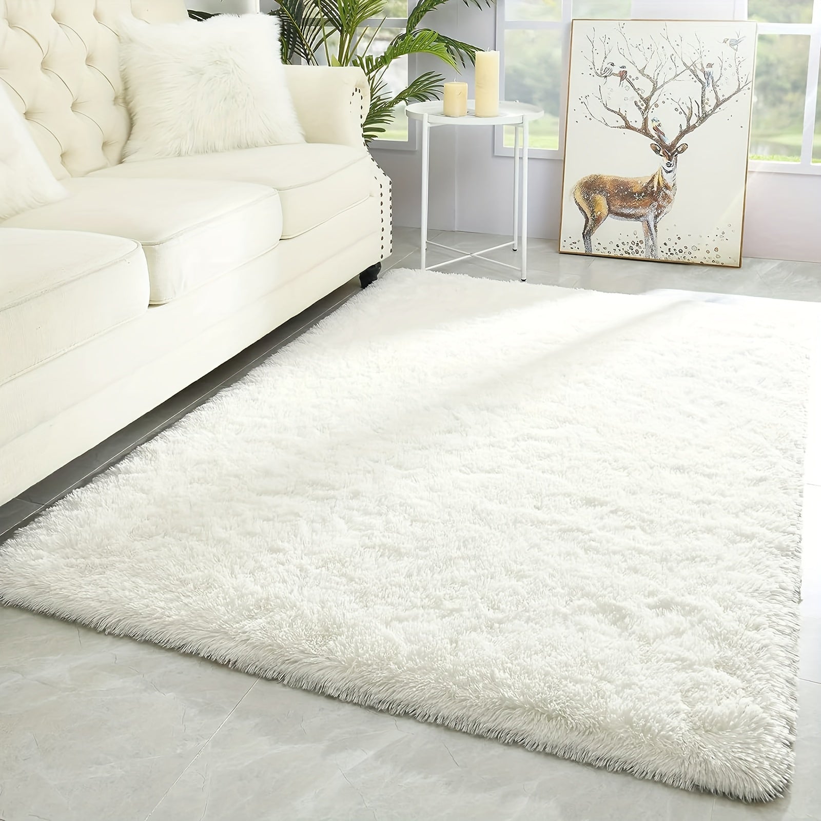 1 unidad de Alfombra de Pelo Sintético Cremoso-Blanco de Lujo - Material de Espuma Suave y Grueso, No se Despide y Duradero para el Salón, el Dormitorio y Más.