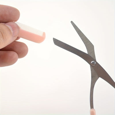 Tijeras de acero inoxidable rosa para recortar cejas con peine incorporado - Herramienta de precisión para cejas perfectas, no recargable, operación manual, ideal para uso en el salón