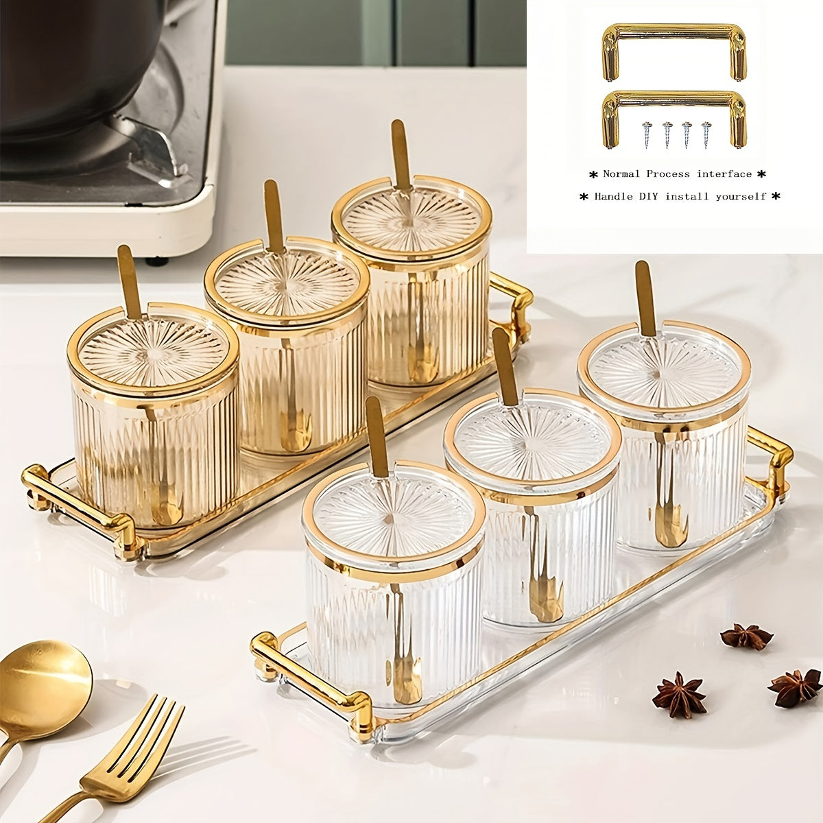 300ml Bandeja Creativa Nórdica 1 Bandeja 3 Tarros Altos 3 Tapas Color Té Retro con Tapa Bandeja Dividida para Snacks y Frutas Secas, Vajilla Elegante | Bandeja de Estilo Nórdico | Tarros de Vidrio Transparente, Bandeja de Té