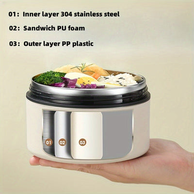 1 Lonchera aislante de acero inoxidable 304 grado alimenticio, con tapa independiente para comidas separadas, sin fugas y con asa, ideal para oficina, escuela o viajes, apta para ensaladas, nueces o fideos, no requiere electricidad