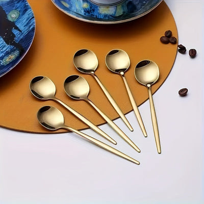 12/24 piezas de juego, elegante cuchara de postre de acero inoxidable dorado, -Se puede utilizar para café, cuchara de sopa y más, apto para lavavajillas, perfecto para uso doméstico o en restaurantes.