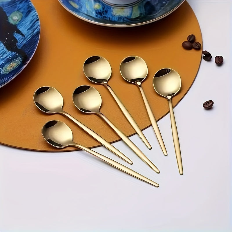 12/24 piezas de juego, elegante cuchara de postre de acero inoxidable dorado, -Se puede utilizar para café, cuchara de sopa y más, apto para lavavajillas, perfecto para uso doméstico o en restaurantes.