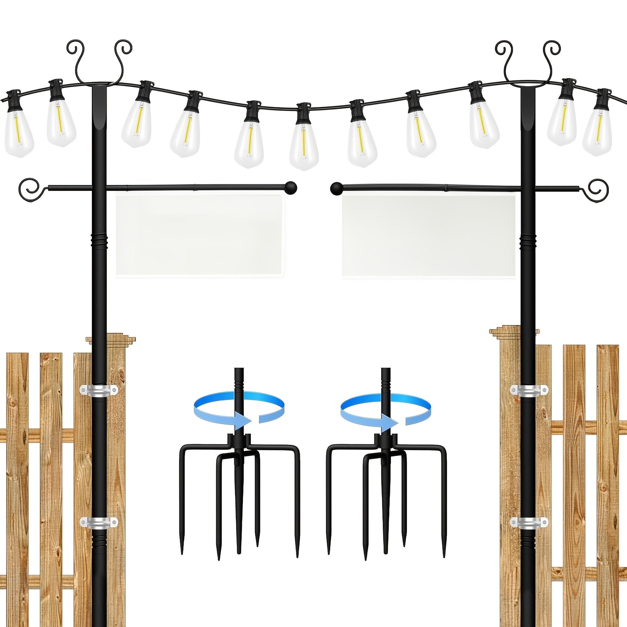 2 Paquetes de Columnas de Luces de Cuerda de Metal Pesado - 10 pies (3,05 metros) de Columnas Ajustables para Exteriores con Grueta, No Se Necesita Cableado para Patio, Muelle, Jardín, Boda - Columnas de Iluminación Duraderas y Resistentes al Tiempo, Dec