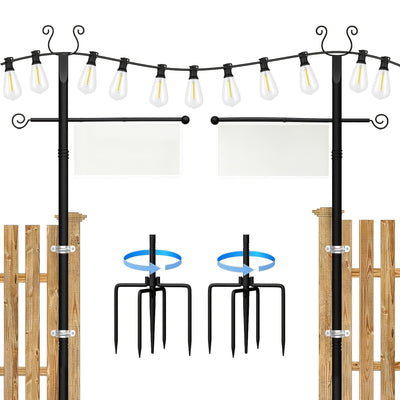 2 Paquetes de Columnas de Luces de Cuerda de Metal Pesado - 10 pies (3,05 metros) de Columnas Ajustables para Exteriores con Grueta, No Se Necesita Cableado para Patio, Muelle, Jardín, Boda - Columnas de Iluminación Duraderas y Resistentes al Tiempo, Dec