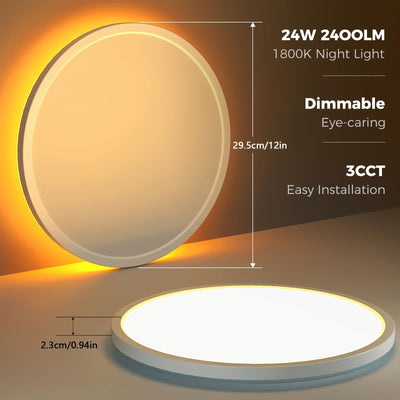 Luz LED empotrada para techo de 30.48 cm con control remoto - Opciones de iluminación cálida y fría ajustable, 3000K-6500K, modo día a noche, fácil instalación para cocina, pasillo, sala - Acabado mate elegante, iluminación con control remoto | Luz de te