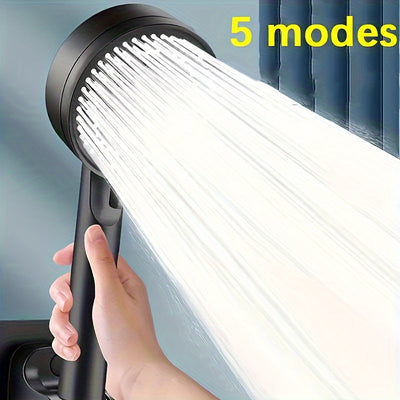 Cabezal de Ducha de Alta Presión con 5 Modos y Soporte Ajustable - Montado en la Pared, Manillar, Flujo de Agua Potente, Diseño Redondo, Accesorio de Baño