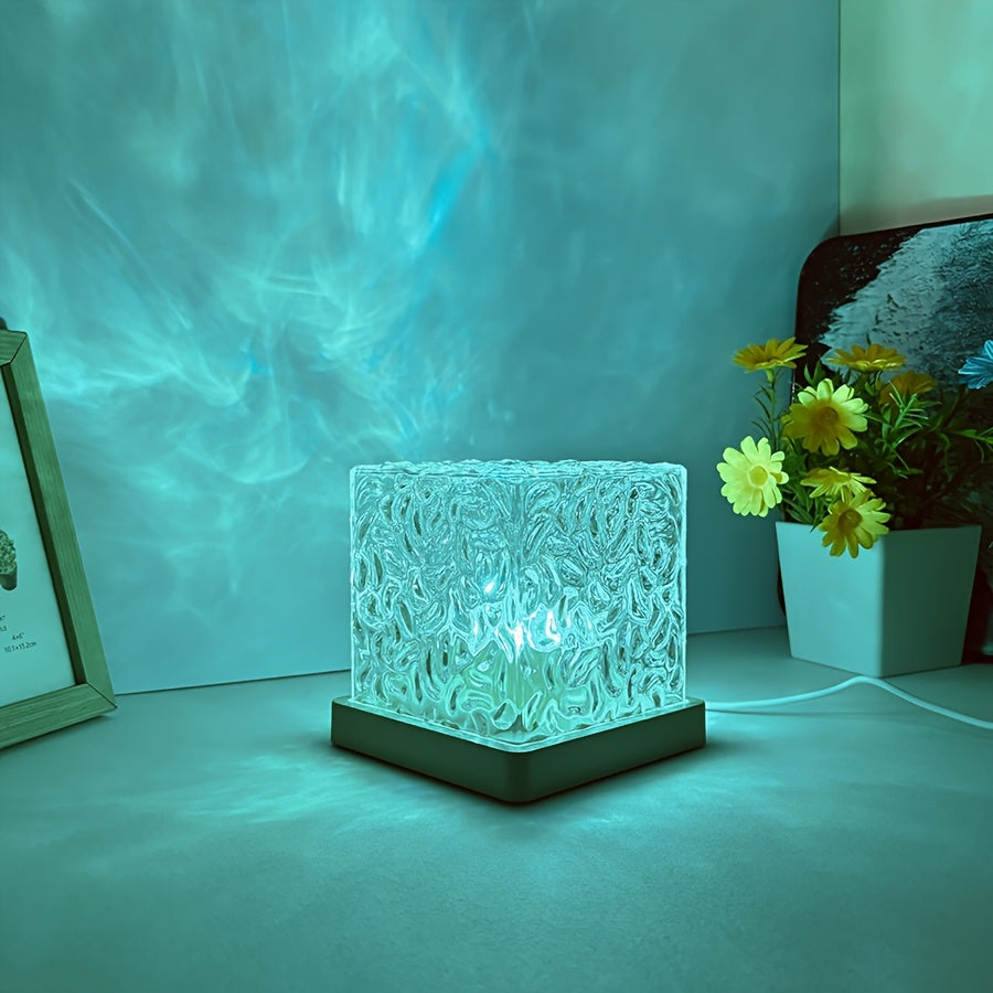 Lámpara de mesa giratoria RGB con efecto de ondas de agua - 16 colores, control táctil con control remoto, luz ambiental alimentada por USB, lámpara de proyección de ondas, lámpara de llama giratoria con gradiente de 16 colores, adecuada para entornos de