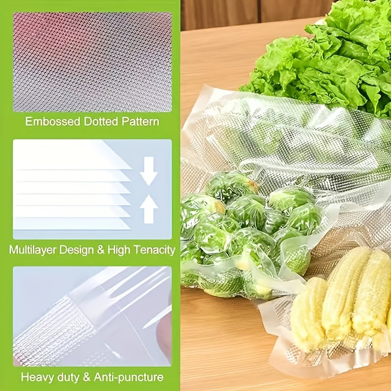 300cm*(28+25+20+15+12) Un conjunto de bolsas selladas al vacío con 5 tamaños no contiene Bisfenol A. La bolsa de vacío para alimentos se utiliza para el almacenamiento de alimentos, bolsas selladas al vacío, carne, frutas, verduras, harina y envasado de