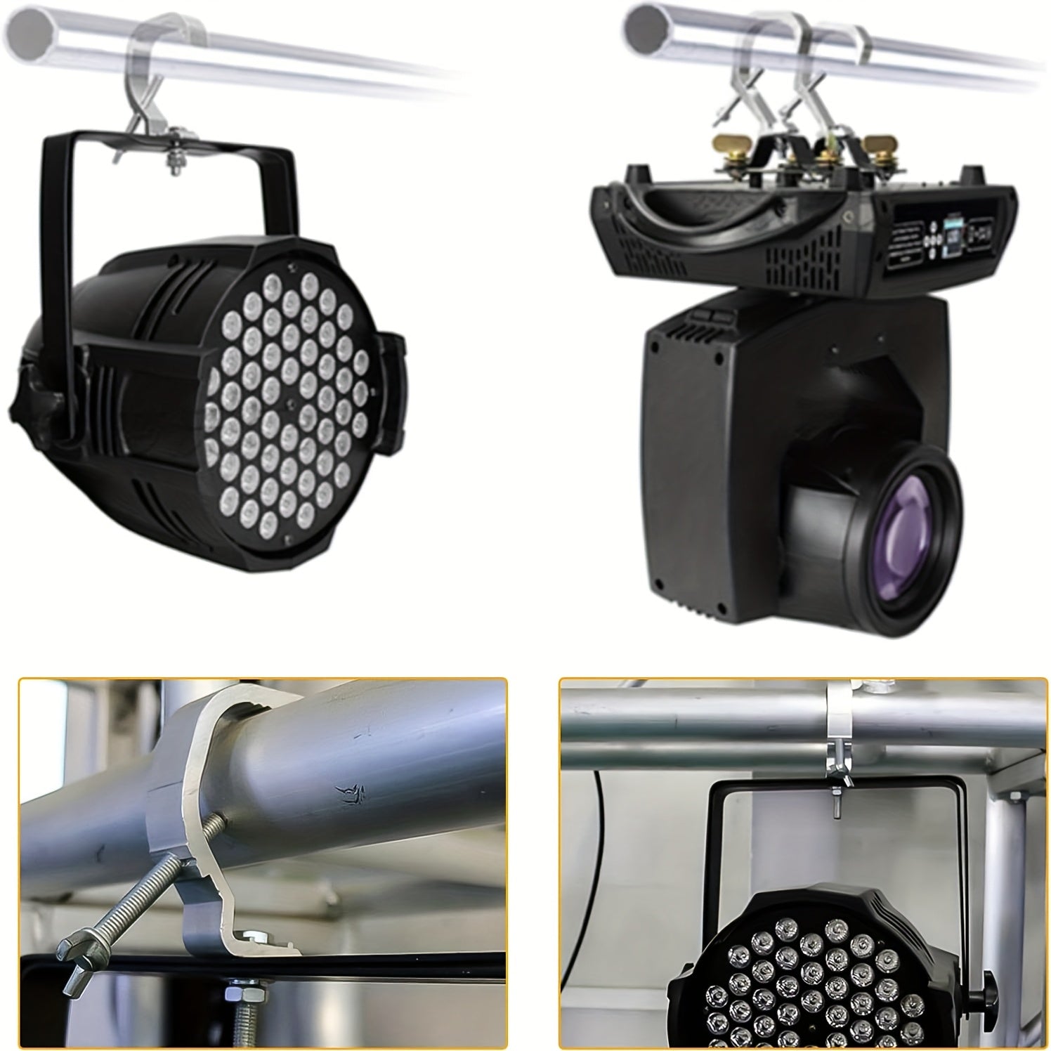 4piezas Ganchos de iluminación de escenario de aluminio y metal - Duraderos de 1.1 a 2 pulgadas de diámetro, no necesitan batería, fáciles de instalar para el montaje profesional de escenario, accesorios de iluminación de escenario | Acabado metálico ele