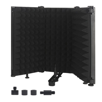 Escudo de Aislamiento de Micrófono Profesional de 3 Paneles con Espuma Absorbente de Alta Densidad - Plegable y Portátil para Podcasting y Grabación en Estudio, Negro