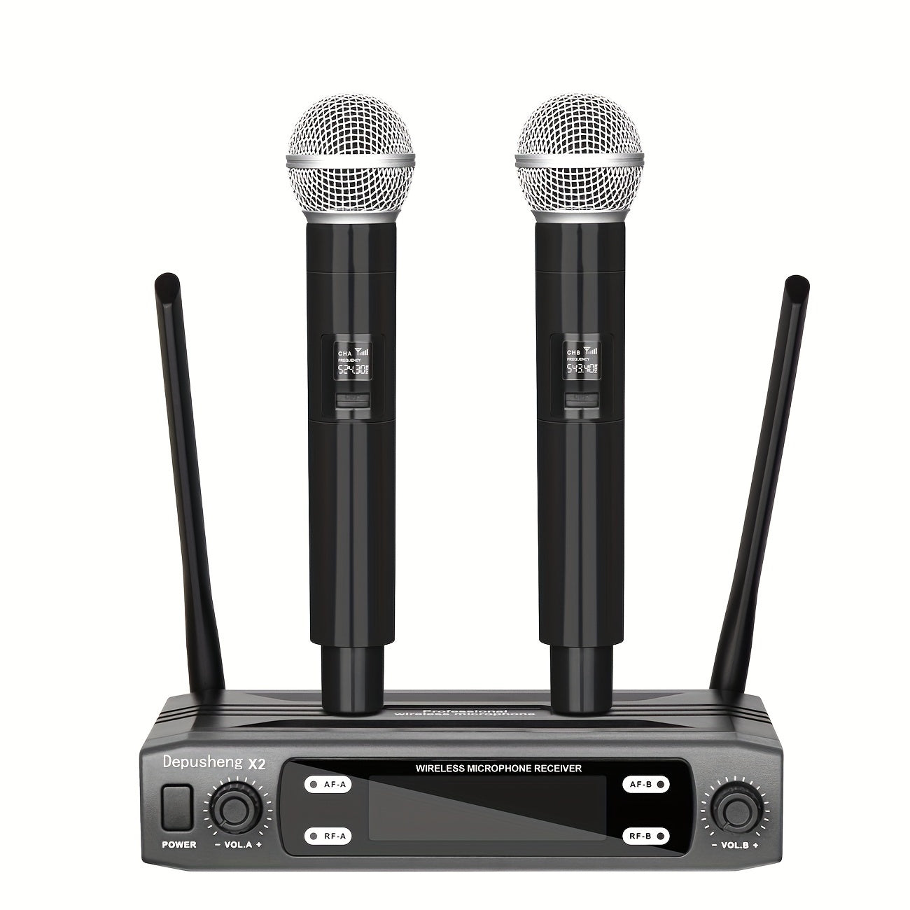 DEPUSHENG Sistema de Micrófono sin varillas Profesional 2/4 Canales con Sonido HD, Anti-Interferencias, Receptor Portátil y Pantalla LCD - Microfónos Mano/Cuello/Cabeza para KTV, Escenarios, Reuniones (Alimentado por Batería, Enchufe US), Micrófono Portá