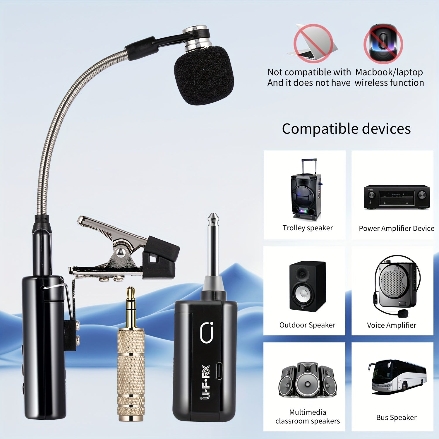 Artículo Más Vendido de 2025: Micrófono sin varillas UHF para Saxofón, Sistema Transmisor y Receptor Recargable Plug & Play con Diseño Clip-On para Saxo y Trompeta, Distancia de Transmisión hasta 48.77 metros, Adecuado para Saxos Alto, Tenor y Barítono,