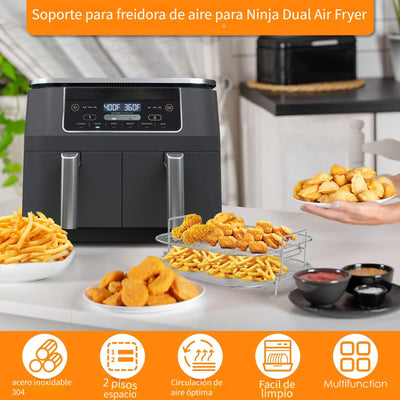 2 piezas de Rejillas para Freidora de Aire de Acero Inoxidable de 20.32cm - Apilables, Resistentes al Calor, Apto para Lavavajillas, Accesorios para Deshidratador y Horno para Freidoras de Aire Cuadradas, Promueve una Cocción Uniforme y Resultados Crispo