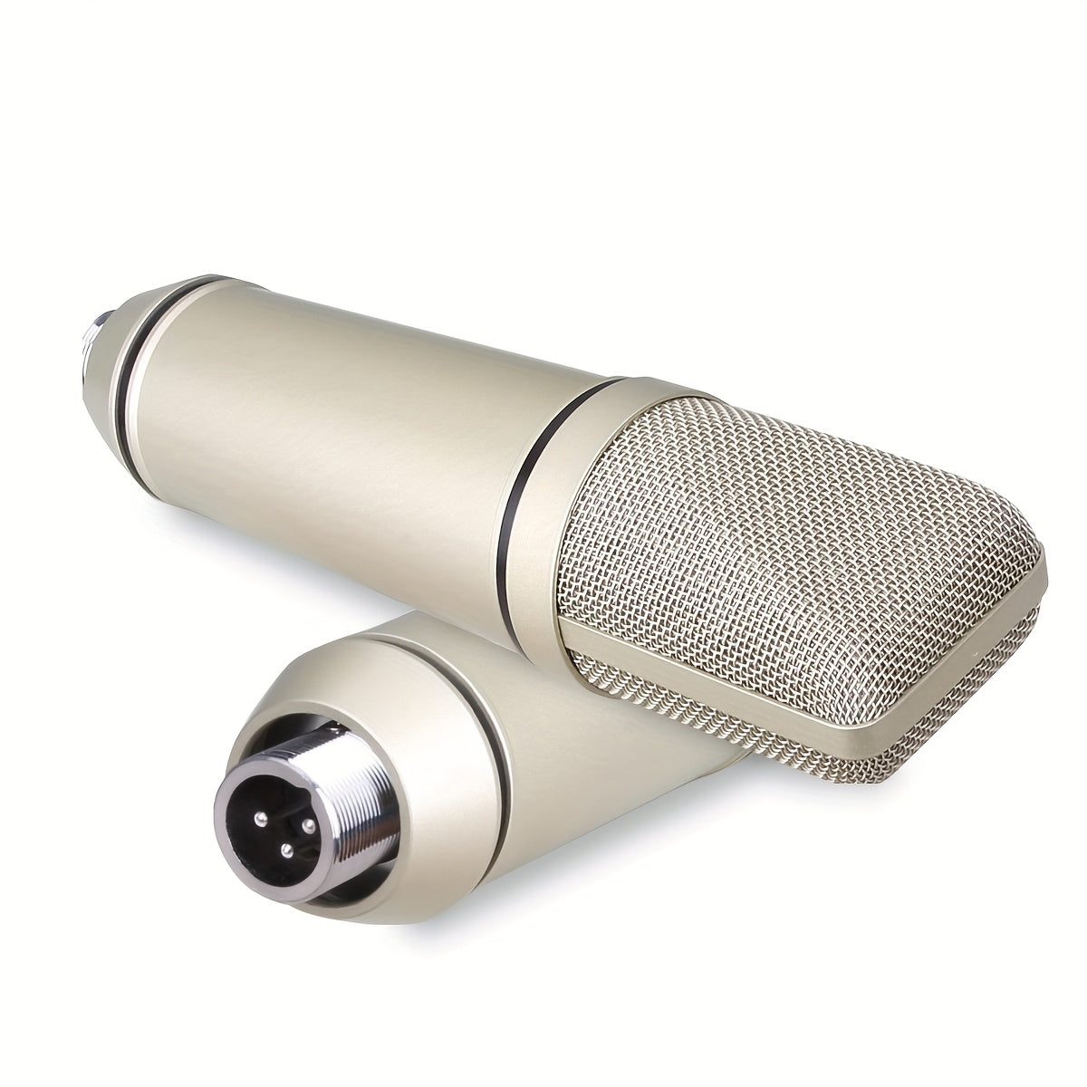 Micrófono de condensador de grado estudiado U87 con pantalla de viento clip-on, alimentado por corriente directa, conectores XLR para KARAOKE, juegos, videoconferencias y transmisión en vivo - Acabado dorado, micrófono de KARAOKE, acabado metálico elegan