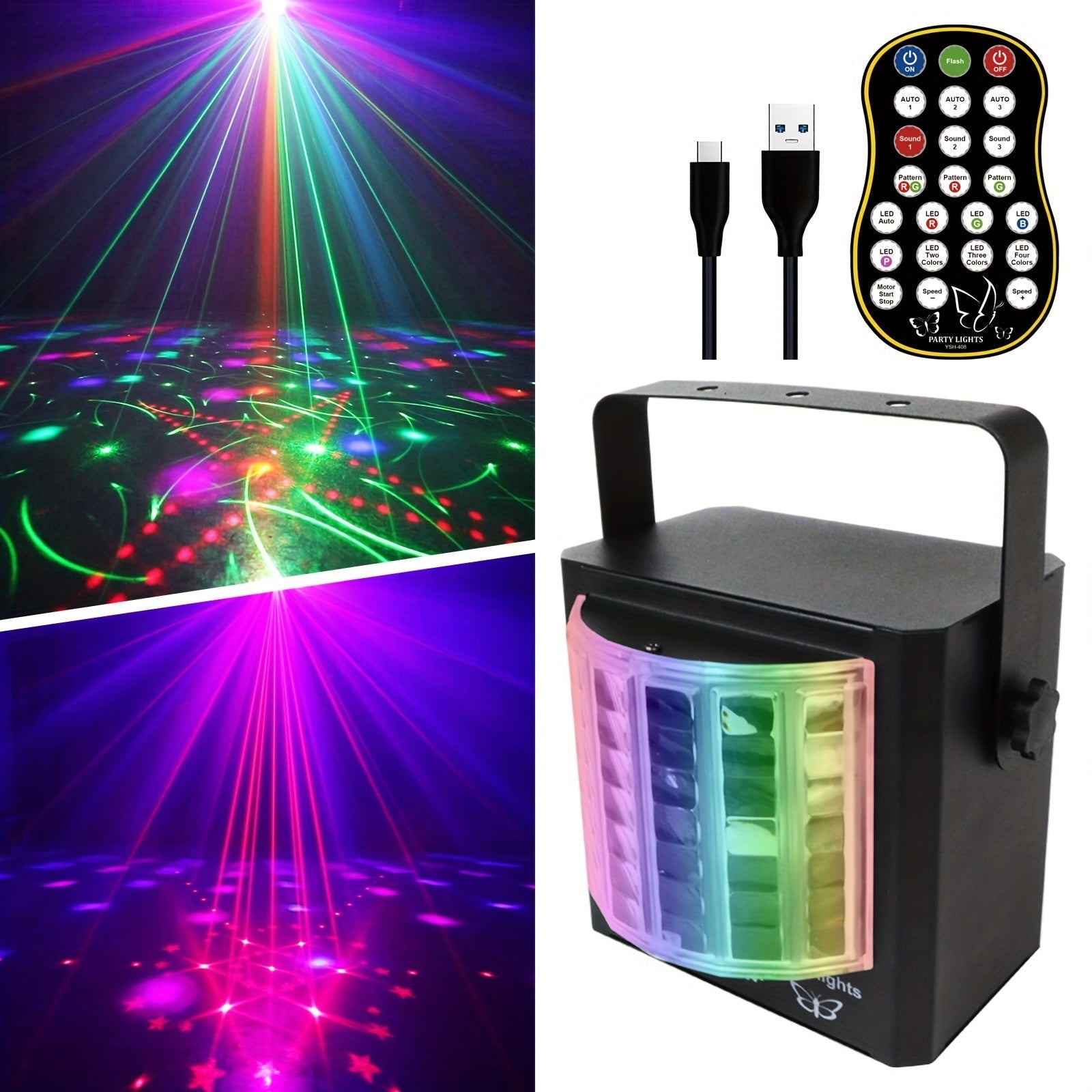 Proyector LED mini USB YSH con control remoto, luces estroboscópicas activadas por sonido para fiestas, karaoke y eventos, iluminación láser portátil color grafito, ideal para cumpleaños, Pascua, Día de la Madre y más