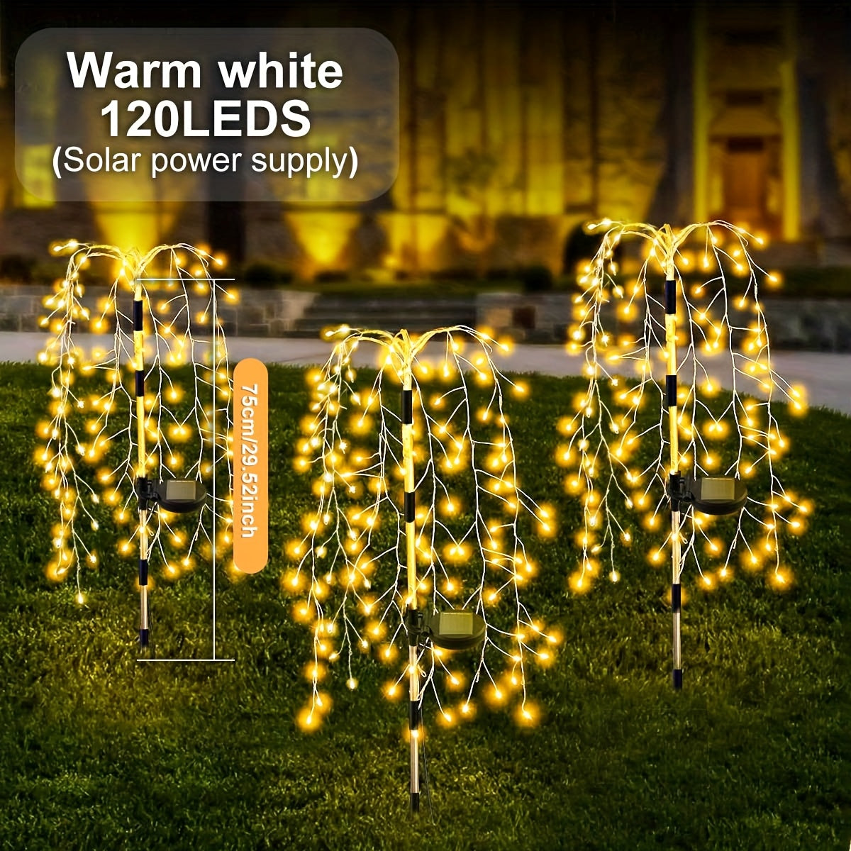 Luces solares LED para fuegos artificiales y árboles de sauce - Decoración colorida y brillante para senderos de jardín, exteriores, villas y césped, atmósfera nocturna con efecto de cielo estrellado, iluminación exterior | Diseño de fuegos artificiales