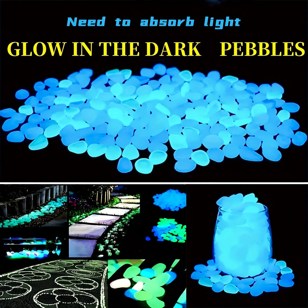 2201 piedras brillantes en la oscuridad - Decoración colorida y reutilizable para jardines, bodas, fiestas, festivales y acuarios - Uso en interiores y exteriores, decoración para fiestas | Piedras luminosas | Piedras plásticas, decoración para jardín