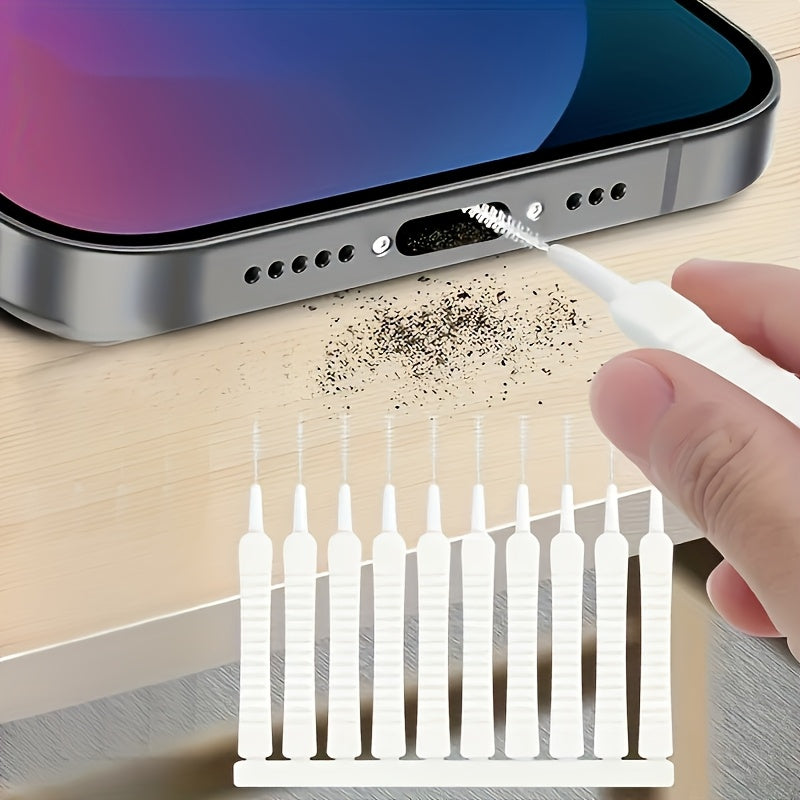 Juego versátil de 10 herramientas de limpieza ultradelgadas, para puertos de carga, bocinas, teléfonos móviles y cabezales de ducha, cepillos seguros para eliminar pelusa y residuos de electrónicos y artículos del hogar