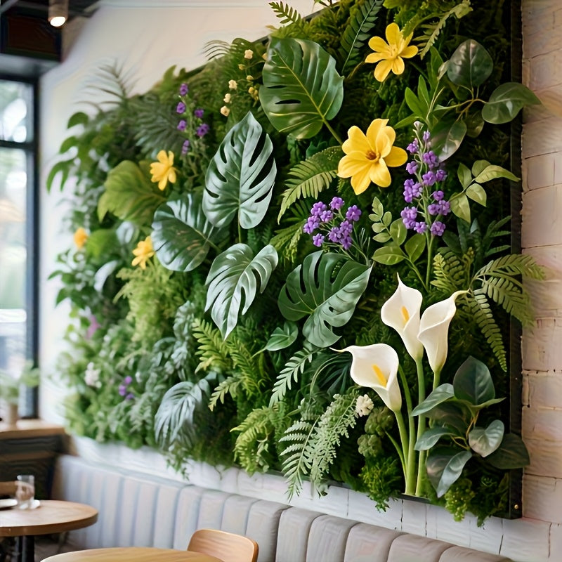 1 Panel de 40.64 cm a 60.96 cm Pantalla de Privacidad con Césped Artificial y Flores Vibrantes - Follaje Plástico Realista para Interior/Exterior, Decoración Baja Mantenimiento para Hogar, Oficina o Bodas, Diseño en Madera Natural Todo el Año, Paneles De