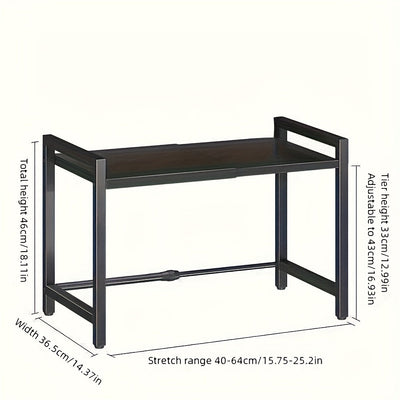 Carrito de cocina expansible de 2 niveles de acero inoxidable con 6 ganchos - Ideal para microondas, electrodomésticos y almacenamiento de especias - Perfecto para la organización de la cocina moderna, solución de almacenamiento de cocina | Carrito de co