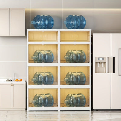 Estantería para Platos y Boles, Armario Plegable Antipolvo, Organizador de Cocina Sin Necesidad de Instalación, Múltiples Niveles de Plástico para Microondas