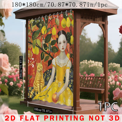 2D Impresión Plana, 1pc/2pcs Cortinas Exteriores con Diseño Artístico Escénico en 2D, Adecuadas para Patio, Cenador, Jardín, Todas las Estaciones, Incluye Ganchos, Decoración de Halloween Navidad y Bodas, Temporada Festiva, 2D Plano