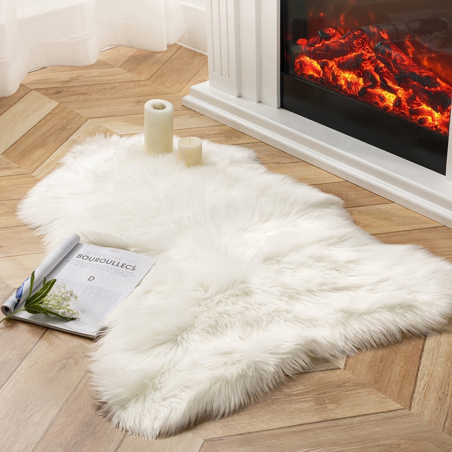 1pc Alfombra De Color Sólido, Forma Irregular, Suave Y Esponjosa, Y Ligera, Lavable A Máquina, Para Decoración Navideña Del Hogar En La Sala De Estar Y El Dormitorio