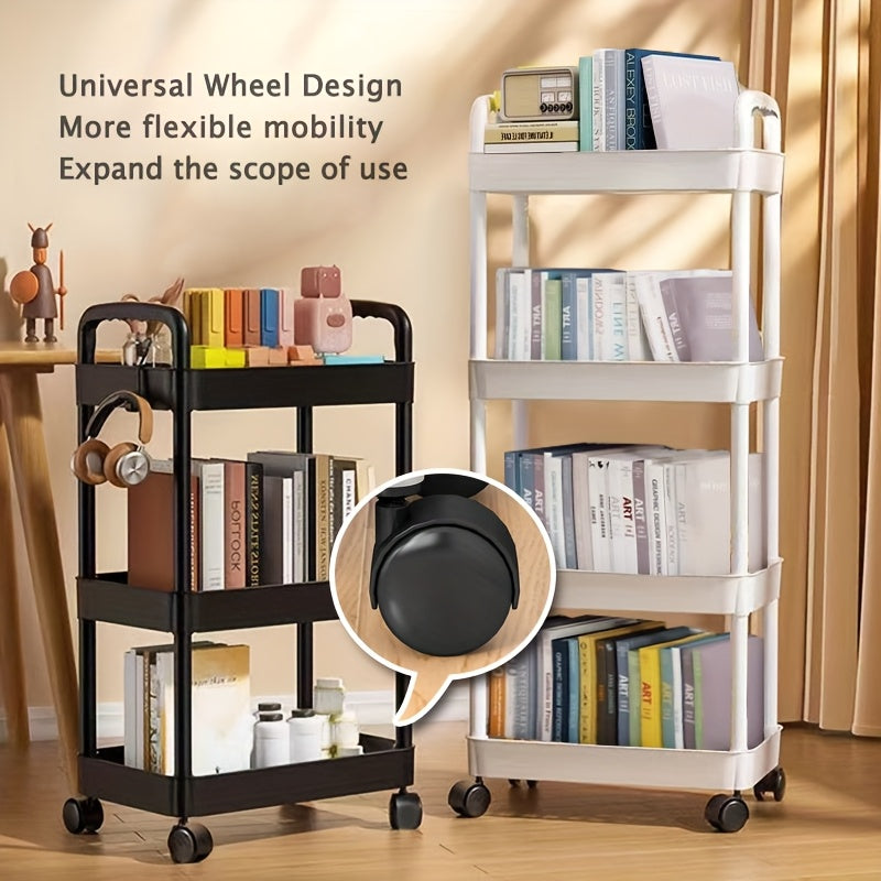 1pieza Carro de almacenamiento rodante - Organizador de varios niveles con ruedas para salón, dormitorio, dormitorio o baño - Plástico duradero, movilidad fácil, diseño ahorrador de espacio, carrito de almacenamiento móvil | Estantería de almacenamiento