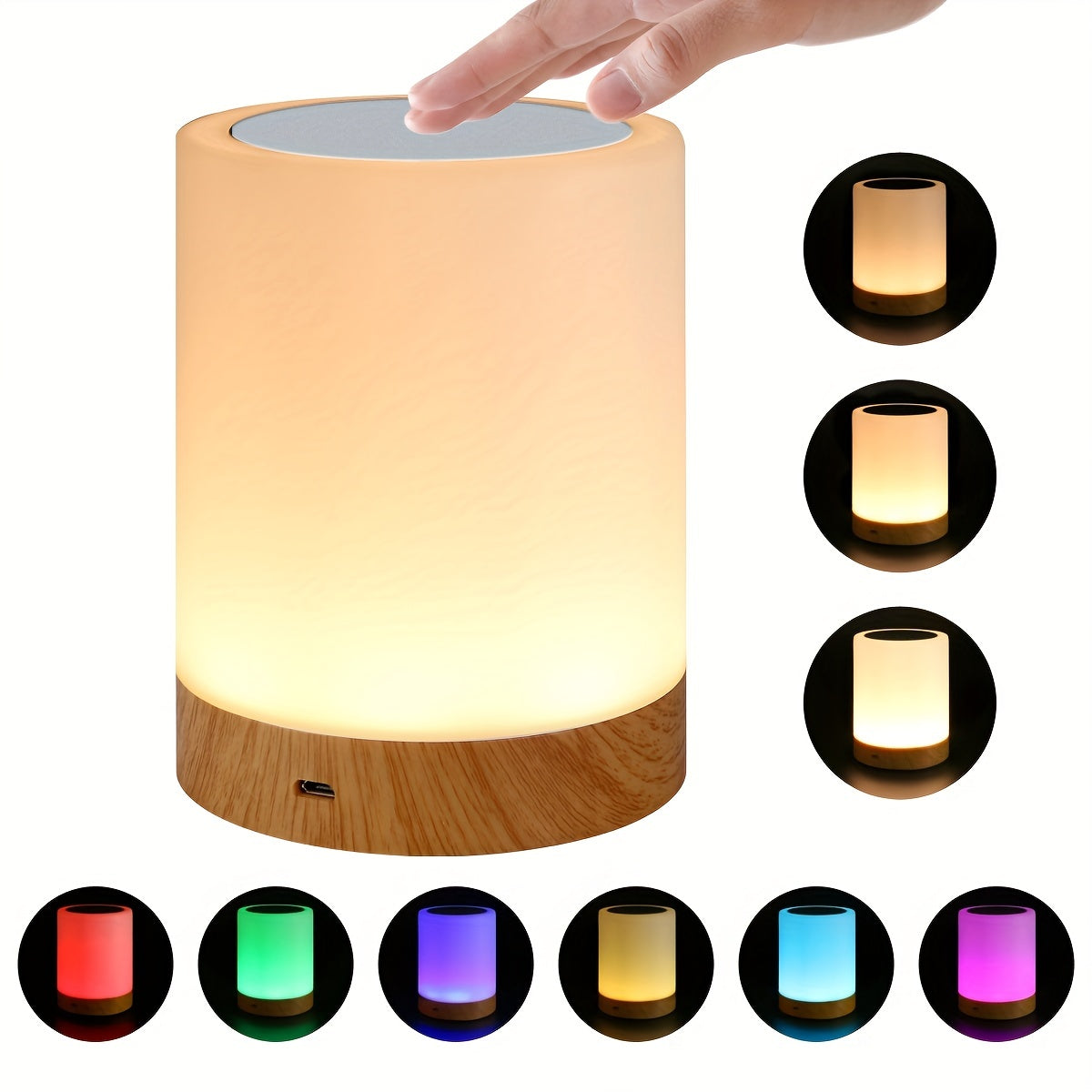1pc Luz Nocturna Pequeña al Toque, Luz de Mesa Tapando, Luz de Cama para Dormitorio, Luz de Ambiente Colorida, Luz Cambiante de Colores, Carga USB Regulable