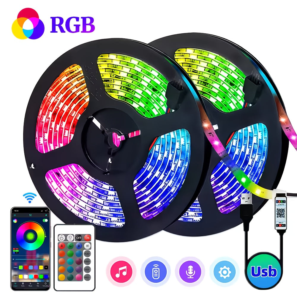 Tira de luces LED RGB, 100-4000 cm flexible, USB 5V, control remoto por app, cambio de color regulable, ajustable, para retroiluminación de TV, sala de juegos, decoración de habitación, pilas de botón no recargables