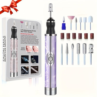 Juego de esmalte de uñas recargable por USB con 18 cabezales de pulido, herramienta de manicura y pedicura eléctrica portátil, incluye lima de uñas y empujador, esencial para el salón de belleza en casa, regalo de cuidado de uñas de 4 velocidades, ideal