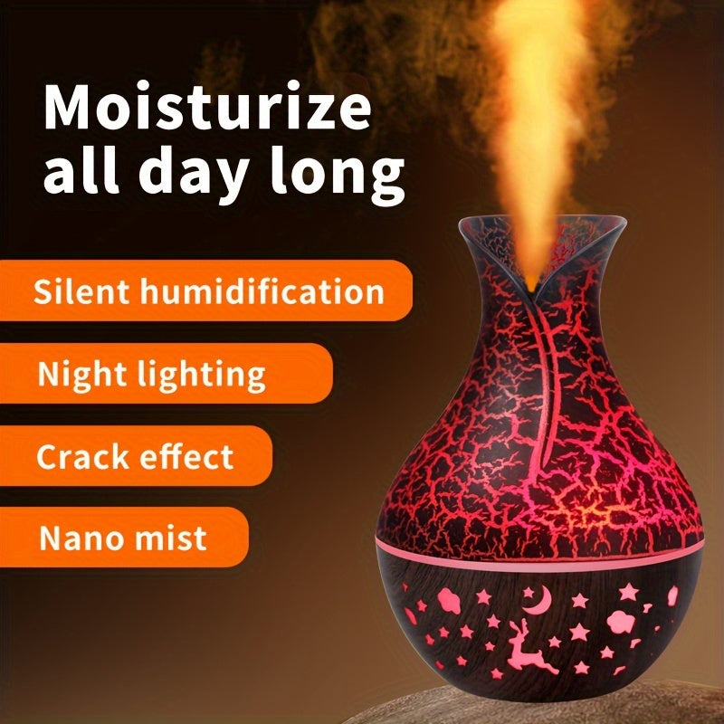 1 Pieza, Difusor De Aceites Esenciales De Grano De Madera Hueca Con Luz LED De 7 Colores Y Luz Nocturna, Diseño De Techo Estrellado, Apagado Automático, Súper Silencioso, Adecuado Para Oficina, Hogar Y Dormitorio, Humidificador De Niebla Fría Mini USB Pe