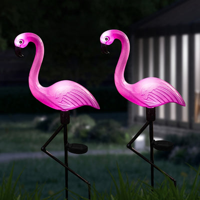 LCHPMY 1 pieza/2 piezas/4 piezas/3 piezas/2 juegos de luces LED solares con forma de flamenco, control táctil, batería recargable de níquel, decoración exterior de plástico con temática animal para jardín, césped, patio, estanque, patio trasero, Hallowee