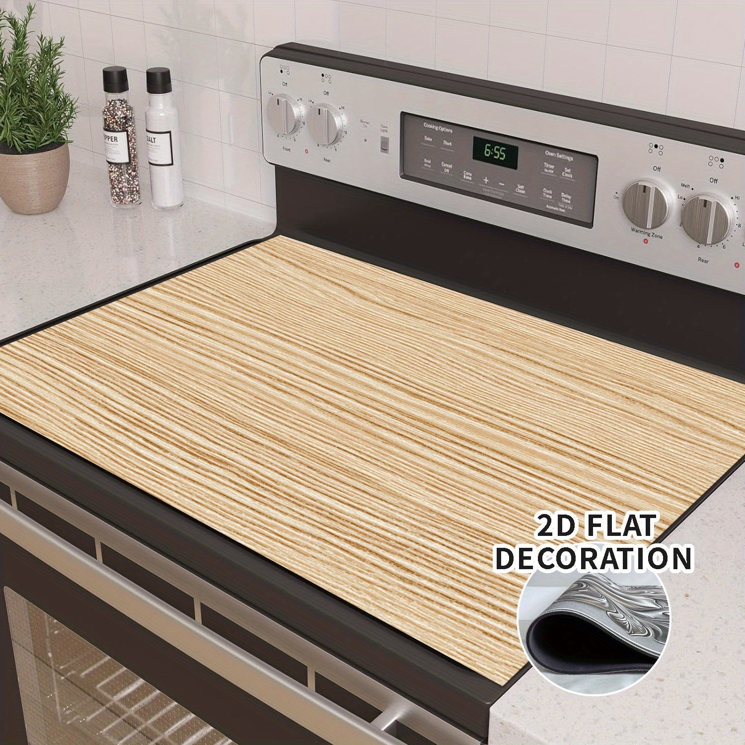 1pc Cubierta de Estufa Eléctrica - Decoración Plana 2D con Acabado en Madera, Protector Resistente al Calor con Forro de Goma para Cocinas a Gas y Eléctricas, Apta para la Mayoría de Encimeras, Fácil de Limpiar, Diseño Plano