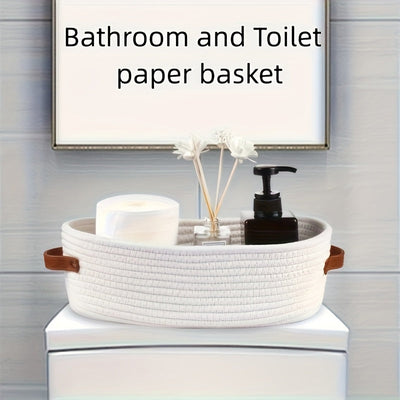 Canasta de Almacenamiento Tejida Nórdica - Organizador de Tela Blanca para Baño, Encimera y Escritorio - Decoración Rústica con Asas Resistentes, Cesta Multiusos Duradera para Cosméticos, Llaves y Objetos Varios